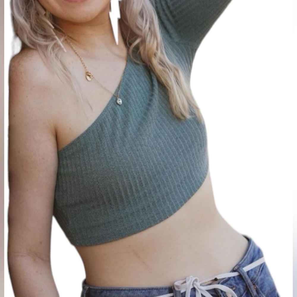 size M US6 cropped green one sleeve top